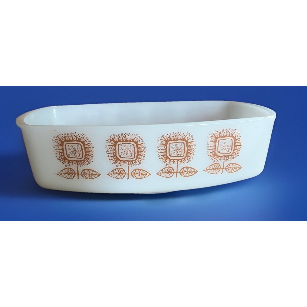 Federal Glass Connoisseur Brown Sunflower‎ Baking Dish Open Baker USA 1.5 quart